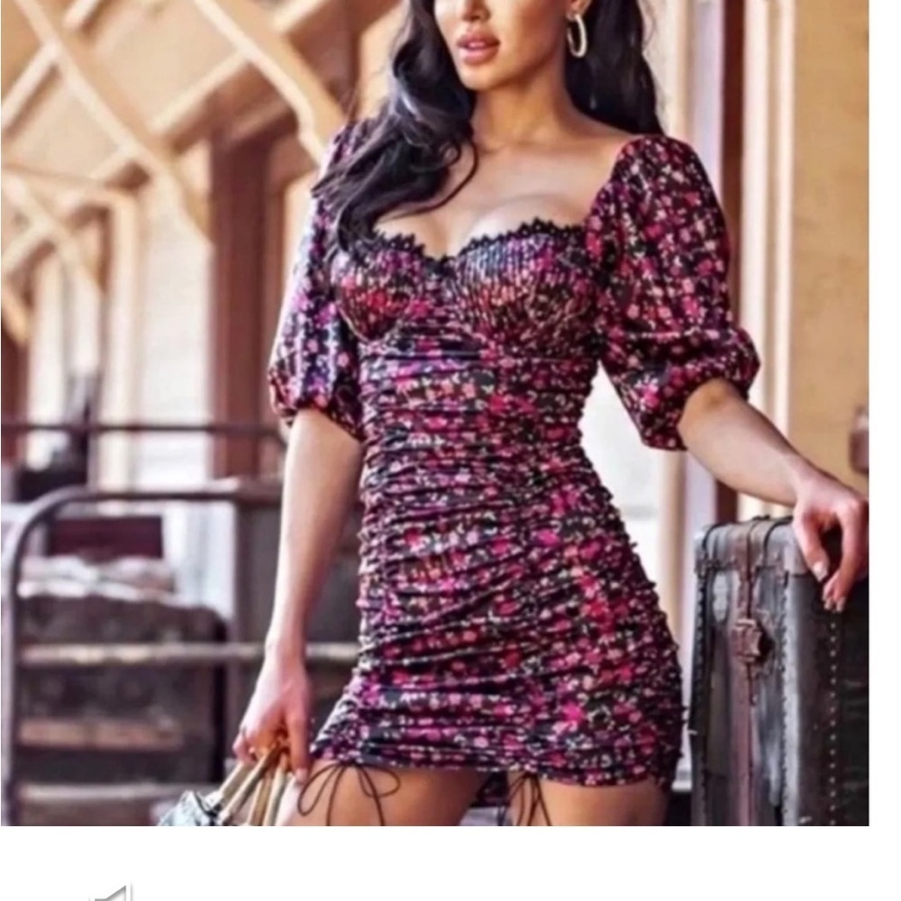 For Love and Lemons Melrose Dress Floral Black Mini - Picture 3 of 9